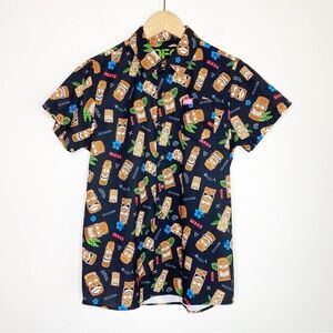 Dixxon Flannel Co Tiki Short Sleeve Button Up Hawaiian Shirt Black Youth Large